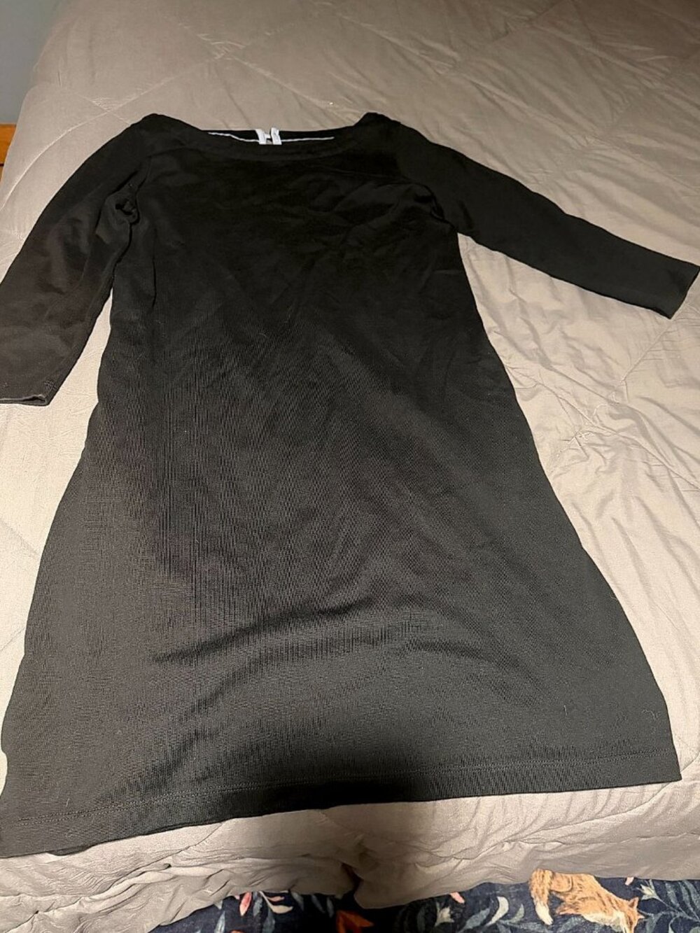 L.L.Bean Women's Black Knit Dress Size S Small 3/4 Sleeve Boatneck Very Good